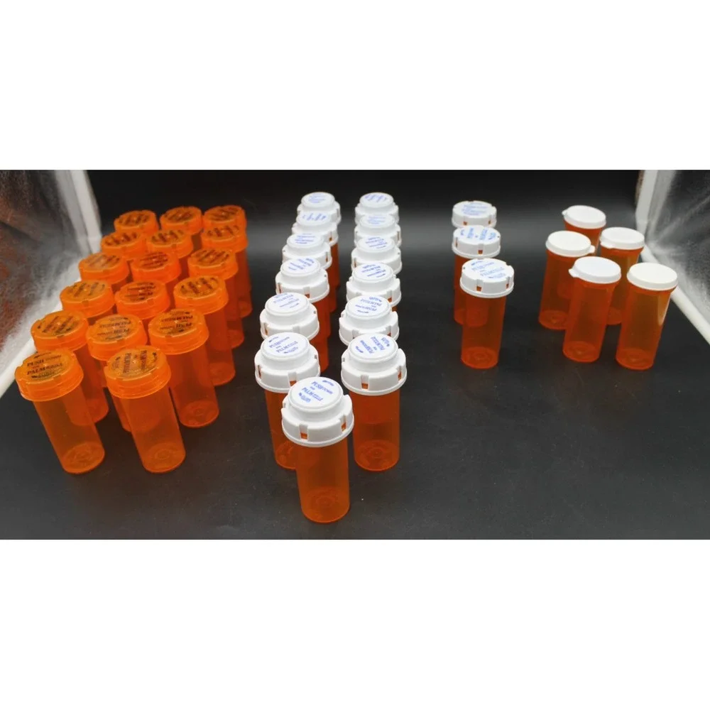 Lot of 38 Empty Prescription Pill Bottles Orange w/ Childproof Caps Pharmacy